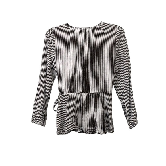 Old Navy Wrap-Front V-Neck Blouse Blue and White Striped Long Sleeve Size XS - Picture 13 of 13